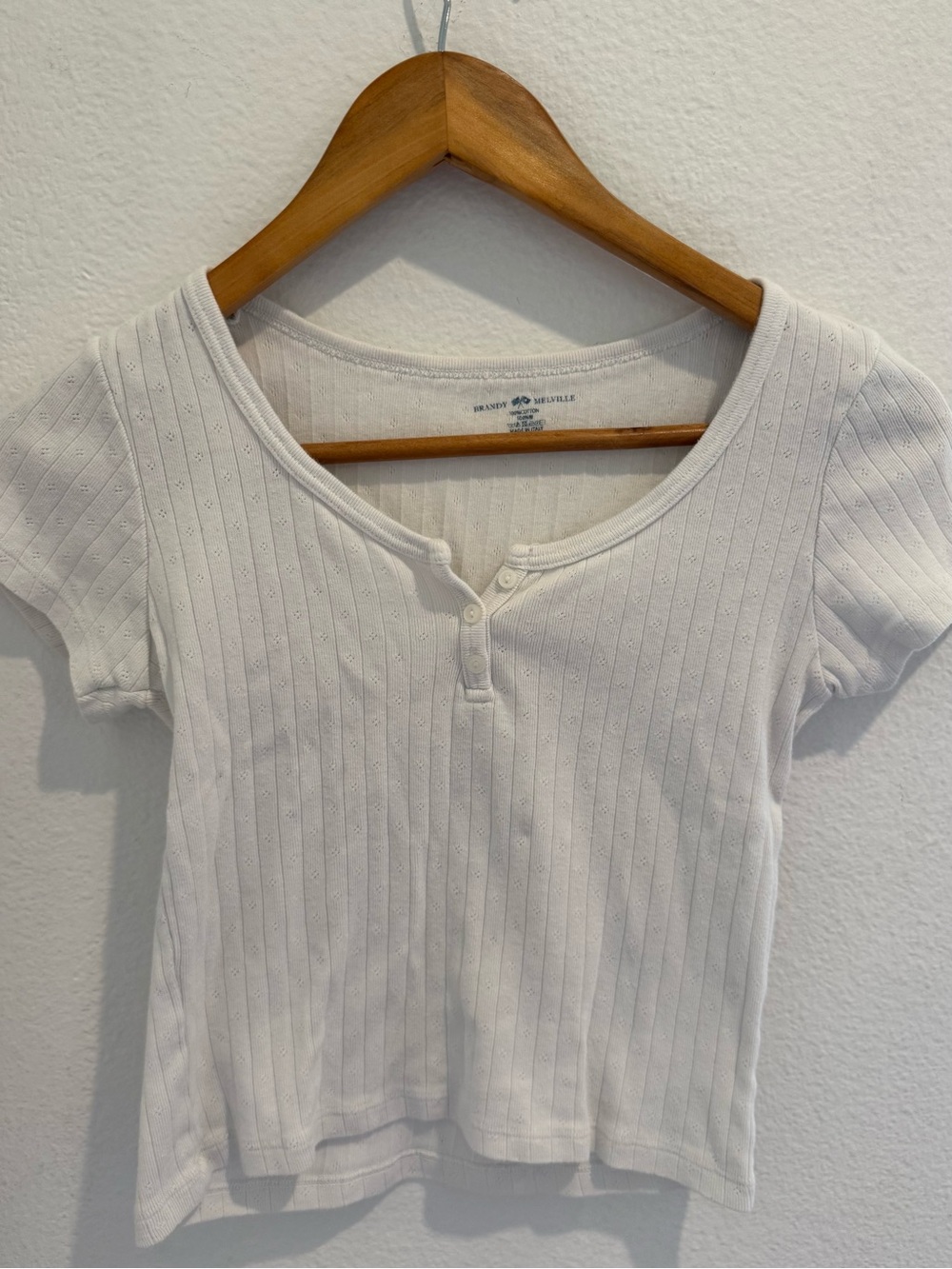 Brandy Melville White Ribbed Pointelle Crop Top